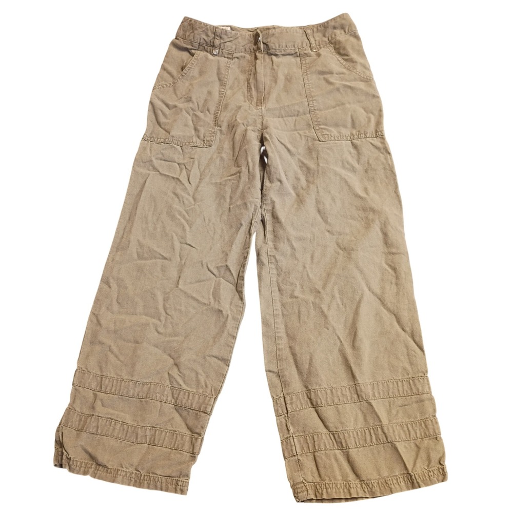 Gina B Heidemann Bente-8-Hose Pants Womens 8 Khaki Tan Linen Wide Leg Pintuck